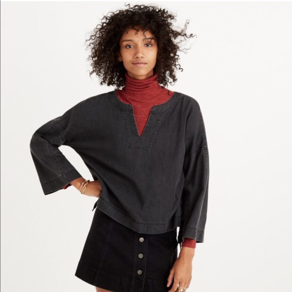 Madewell | Black Denim Lace Up Top